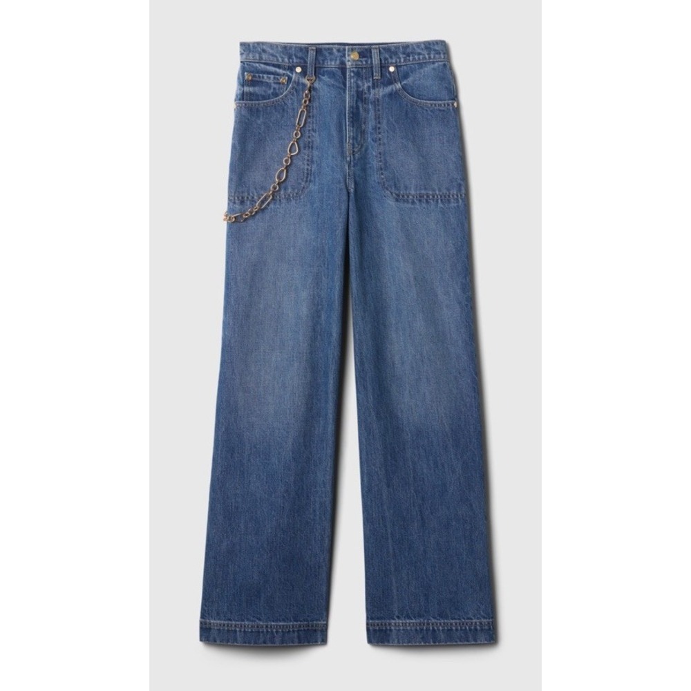 CULT GAIA x GAP High Rise Stride Wide Leg Chain Jeans Denim Blue Sz 24 NWT 27x31